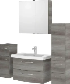 Saphir Badmöbel-Set »6005 Sprint 4-teilig, Keramik-Waschtisch mit LED-Spiegelschrank« 5 Stk. tlg.
