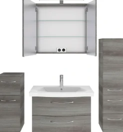 Saphir Badmöbel-Set »6005 Sprint 4-teilig, Keramik-Waschtisch mit LED-Spiegelschrank« 5 Stk. tlg.