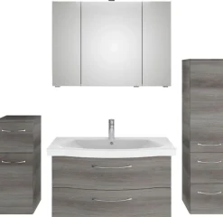 Saphir Badmöbel-Set »6005 Sprint 4-teilig, Keramik-Waschtisch mit LED-Spiegelschrank« 5 Stk. tlg.