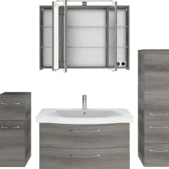 Saphir Badmöbel-Set »6005 Sprint 4-teilig, Keramik-Waschtisch mit LED-Spiegelschrank« 5 Stk. tlg.