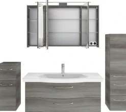 Saphir Badmöbel-Set »6005 Sprint 4-teilig, Keramik-Waschtisch mit LED-Spiegelschrank« 5 Stk. tlg.