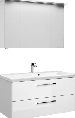 Saphir Badmöbel-Set »Trentino 2-tlg Mineralmarmor-Waschtisch, Spiegelschrank mit LED-Profil« 3 Stk. tlg.