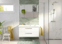 Saphir Badmöbel-Set »Trentino 2-tlg Mineralmarmor-Waschtisch, Spiegelschrank mit LED-Profil« 3 Stk. tlg.