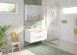 Saphir Badmöbel-Set »Trentino 2-tlg Mineralmarmor-Waschtisch, Spiegelschrank mit LED-Profil« 3 Stk. tlg.