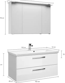 Saphir Badmöbel-Set »Trentino 2-tlg Mineralmarmor-Waschtisch, Spiegelschrank mit LED-Profil« 3 Stk. tlg.
