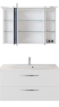 Saphir Badmöbel-Set »Trentino 2-tlg Mineralmarmor-Waschtisch, Spiegelschrank mit LED-Profil« 3 Stk. tlg.