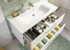 Saphir Badmöbel-Set »Trentino 2-tlg Mineralmarmor-Waschtisch, Spiegelschrank mit LED-Profil« 3 Stk. tlg.