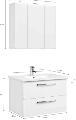 Saphir Badmöbel-Set »Trentino 2-teilig Keramik-Waschtisch, Spiegelschrank mit LED-Leuchte« 3 Stk. tlg.