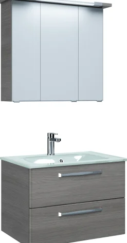 Saphir Badmöbel-Set »Trentino 2-teilig Glas-Waschtisch, Spiegelschrank mit LED-Profil« 3 Stk. tlg.