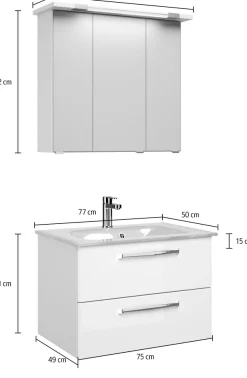 Saphir Badmöbel-Set »Trentino 2-teilig Glas-Waschtisch, Spiegelschrank mit LED-Profil« 3 Stk. tlg.