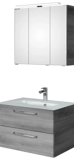 Saphir Badmöbel-Set »Trentino 2-teilig Glas-Waschtisch, Spiegelschrank mit LED-Leuchte« 3 Stk. tlg.