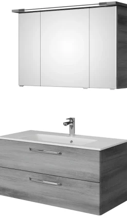 Saphir Badmöbel-Set »Trentino 2-tlg Mineralmarmor-Waschtisch, Spiegelschrank mit LED-Profil« 3 Stk. tlg.