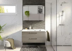 Saphir Badmöbel-Set »Trentino 2-tlg Mineralmarmor-Waschtisch, Spiegelschrank mit LED-Profil« 3 Stk. tlg.