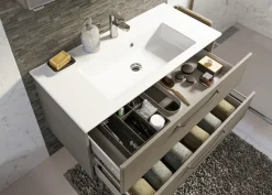 Saphir Badmöbel-Set »Trentino 2-tlg Mineralmarmor-Waschtisch, Spiegelschrank mit LED-Profil« 3 Stk. tlg.