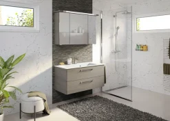 Saphir Badmöbel-Set »Trentino 2-tlg Mineralmarmor-Waschtisch, Spiegelschrank mit LED-Profil« 3 Stk. tlg.