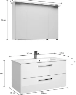 Saphir Badmöbel-Set »Trentino 2-tlg Mineralmarmor-Waschtisch, Spiegelschrank mit LED-Profil« 3 Stk. tlg.