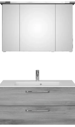 Saphir Badmöbel-Set »Trentino 2-tlg Mineralmarmor-Waschtisch, Spiegelschrank mit LED-Profil« 3 Stk. tlg.
