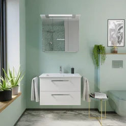 Saphir Badmöbel-Set »Trentino 2-tlg. Mineralmarmor-Waschtisch,Spiegelschrank mit LED-Profil« 3 Stk. tlg.