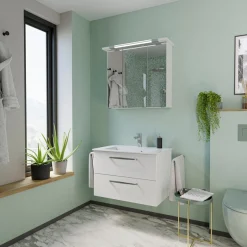 Saphir Badmöbel-Set »Trentino 2-tlg. Mineralmarmor-Waschtisch,Spiegelschrank mit LED-Profil« 3 Stk. tlg.