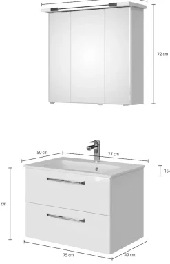 Saphir Badmöbel-Set »Trentino 2-tlg. Mineralmarmor-Waschtisch,Spiegelschrank mit LED-Profil« 3 Stk. tlg.