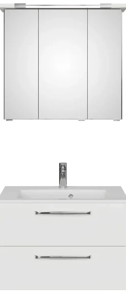 Saphir Badmöbel-Set »Trentino 2-tlg. Mineralmarmor-Waschtisch,Spiegelschrank mit LED-Profil« 3 Stk. tlg.