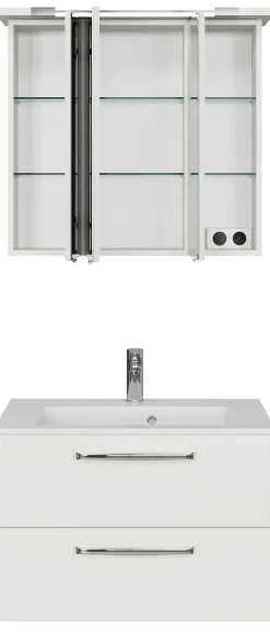 Saphir Badmöbel-Set »Trentino 2-tlg. Mineralmarmor-Waschtisch,Spiegelschrank mit LED-Profil« 3 Stk. tlg.