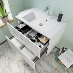 Saphir Badmöbel-Set »Trentino 2-tlg. Mineralmarmor-Waschtisch,Spiegelschrank mit LED-Profil« 3 Stk. tlg.
