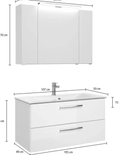 Saphir Badmöbel-Set »Trentino 2-teilig Glas-Waschtisch, Spiegelschrank mit LED-Leuchte« 3 Stk. tlg.