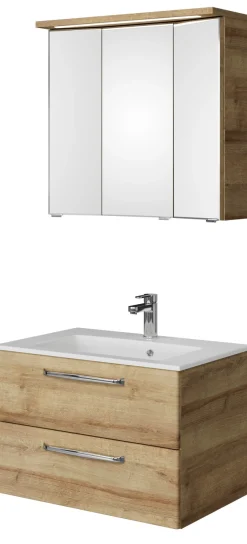 Saphir Badmöbel-Set »Trentino 2-teilig Mineralmarmor-Waschtisch mit LED-Spiegelschrank« 3 Stk. tlg.