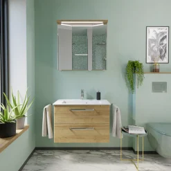 Saphir Badmöbel-Set »Trentino 2-teilig Mineralmarmor-Waschtisch mit LED-Spiegelschrank« 3 Stk. tlg.
