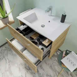 Saphir Badmöbel-Set »Trentino 2-teilig Mineralmarmor-Waschtisch mit LED-Spiegelschrank« 3 Stk. tlg.