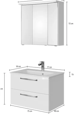 Saphir Badmöbel-Set »Trentino 2-teilig Mineralmarmor-Waschtisch mit LED-Spiegelschrank« 3 Stk. tlg.