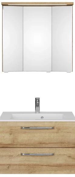 Saphir Badmöbel-Set »Trentino 2-teilig Mineralmarmor-Waschtisch mit LED-Spiegelschrank« 3 Stk. tlg.