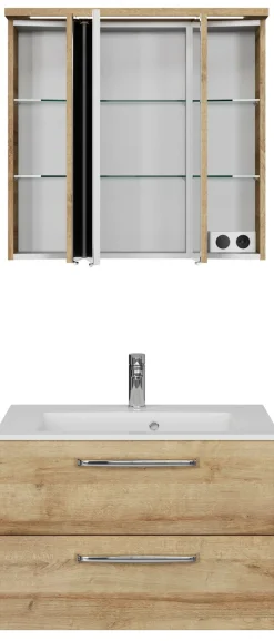 Saphir Badmöbel-Set »Trentino 2-teilig Mineralmarmor-Waschtisch mit LED-Spiegelschrank« 3 Stk. tlg.