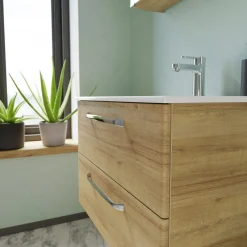 Saphir Badmöbel-Set »Trentino 2-teilig Mineralmarmor-Waschtisch mit LED-Spiegelschrank« 3 Stk. tlg.
