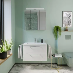 Saphir Badmöbel-Set »Trentino 2-tlg Mineralmarmor-Waschtisch,Spiegelschrank mit LED-Leuchte« 3 Stk. tlg.