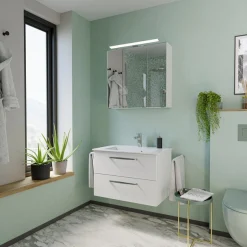 Saphir Badmöbel-Set »Trentino 2-tlg Mineralmarmor-Waschtisch,Spiegelschrank mit LED-Leuchte« 3 Stk. tlg.