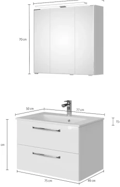 Saphir Badmöbel-Set »Trentino 2-tlg Mineralmarmor-Waschtisch,Spiegelschrank mit LED-Leuchte« 3 Stk. tlg.