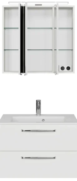 Saphir Badmöbel-Set »Trentino 2-tlg Mineralmarmor-Waschtisch,Spiegelschrank mit LED-Leuchte« 3 Stk. tlg.
