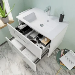 Saphir Badmöbel-Set »Trentino 2-tlg Mineralmarmor-Waschtisch,Spiegelschrank mit LED-Leuchte« 3 Stk. tlg.