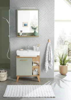 Saphir Badspiegel »Quickset 963 Spiegel mit Ablage, 60 cm breit, 74,5 cm hoch« Flächenspiegel Salbei Nachbildung, Riviera Eiche quer Nachbildung
