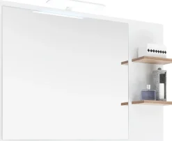Saphir Badspiegel »Quickset 923 Spiegel 100 cm breit mit seitlicher Ablage« Flächenspiegel Weiß Glanz, Riviera Eiche quer Nachbildung