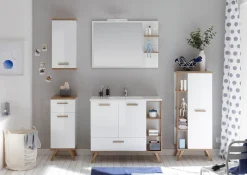 Saphir Badspiegel »Quickset 923 Spiegel 100 cm breit mit seitlicher Ablage« Flächenspiegel Weiß Glanz, Riviera Eiche quer Nachbildung