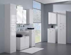 Saphir Hängeschrank »Quickset 955 Wand-Badschrank 32,5 cm breit mit 1 Tür, 2 Einlegeböden« Badezimmer-Hängeschrank, Weiß Hochglanz, Griffe in Chrom Glanz