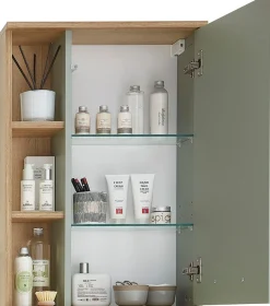 Saphir Hängeschrank »Quickset Badschrank 50,5 cm breit mit 1 Tür und 2 Glas-Einlegeböden« Badezimmer-Hängeschrank inkl. Türdämpfer, Holzgriffe