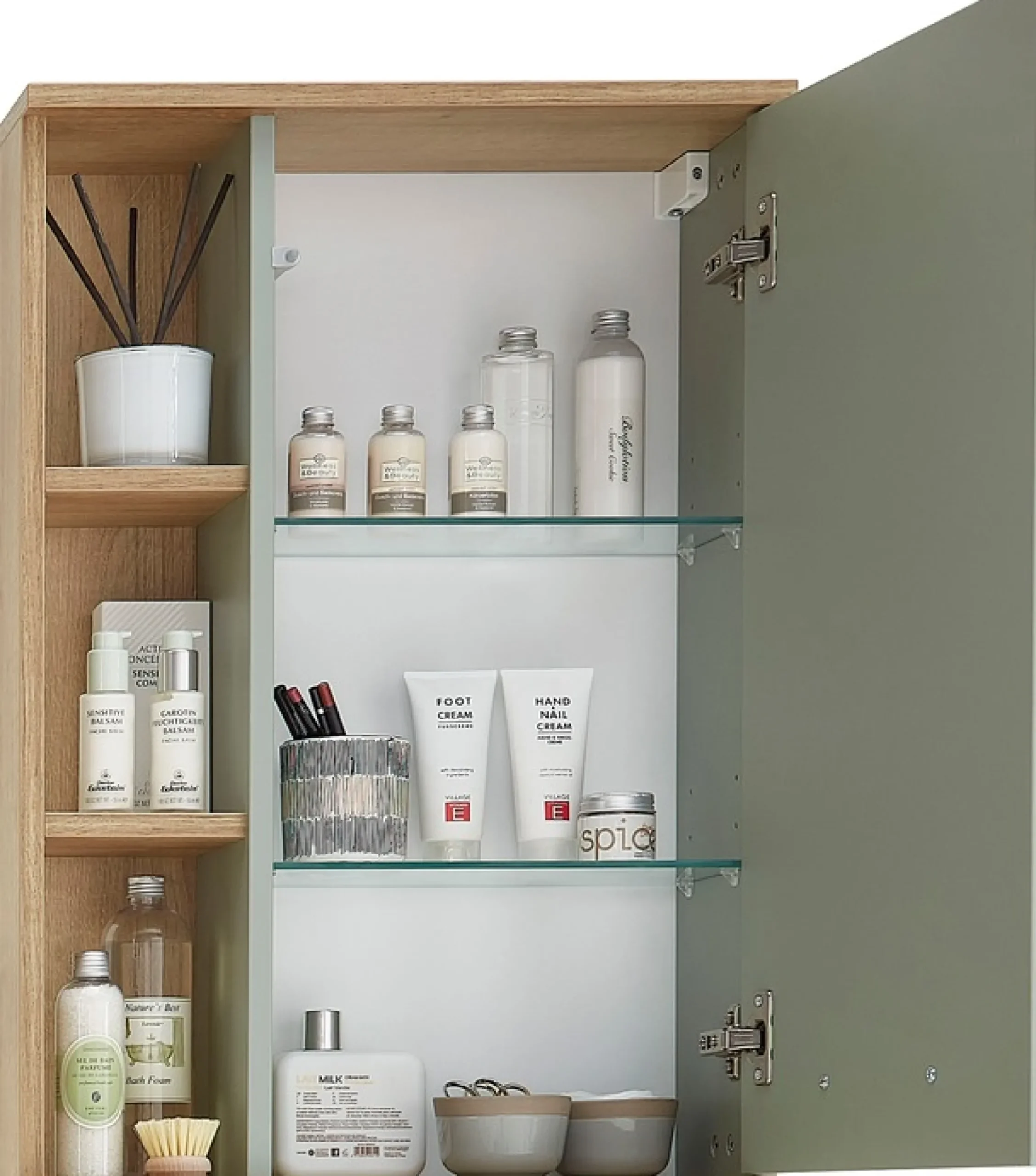 Saphir Hängeschrank »Quickset Badschrank 50,5 cm breit mit 1 Tür und 2 Glas-Einlegeböden« Badezimmer-Hängeschrank inkl. Türdämpfer, Holzgriffe