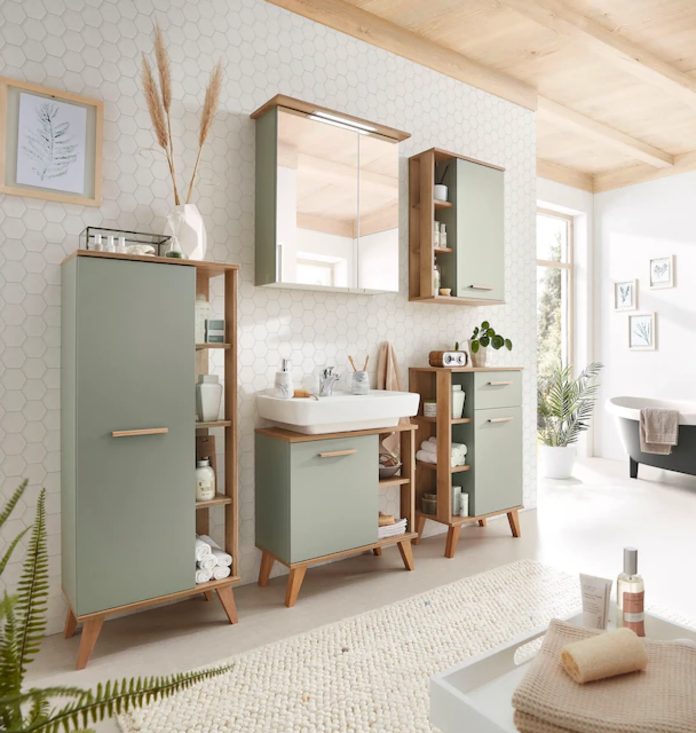 Saphir Hängeschrank »Quickset Badschrank 50,5 cm breit mit 1 Tür und 2 Glas-Einlegeböden« Badezimmer-Hängeschrank inkl. Türdämpfer, Holzgriffe