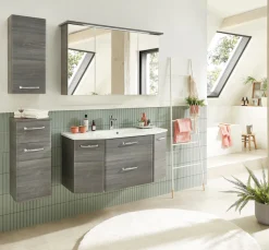 Saphir Hängeschrank »Quickset Wand-Badschrank 30 cm breit mit 1 Tür und 2 Glas-Einlegeböden« Badezimmer-Hängeschrank inkl. Türdämpfer, Griffe in Chrom Glanz