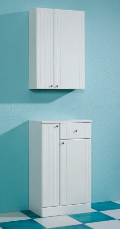 Saphir Hängeschrank »Quickset 955 Wand-Badschrank 50 cm breit mit 2 Türen, 2 Einlegeböden« Badezimmer-Hängeschrank, Weiß Hochglanz, Griffe in Chrom Glanz