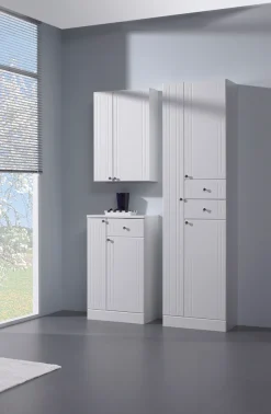 Saphir Hängeschrank »Quickset 955 Wand-Badschrank 50 cm breit mit 2 Türen, 2 Einlegeböden« Badezimmer-Hängeschrank, Weiß Hochglanz, Griffe in Chrom Glanz